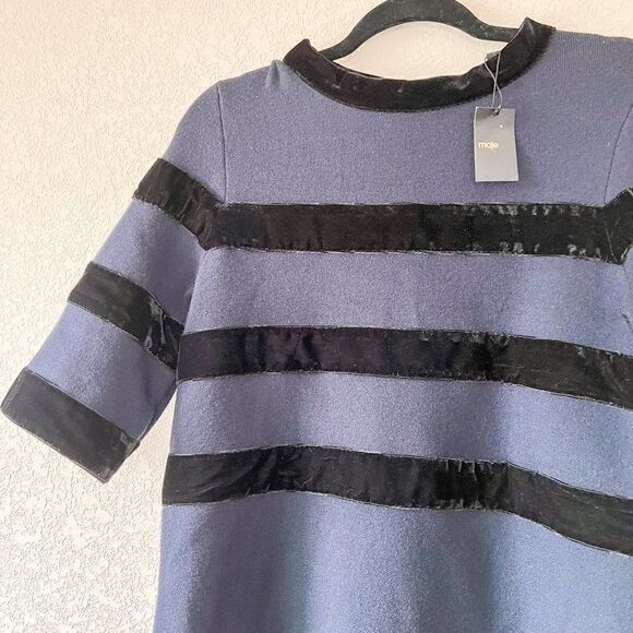 NWT! Maje Relina Velvet-stripe Jumper Dress, Size 3 (Large) - Picture 4 of 9